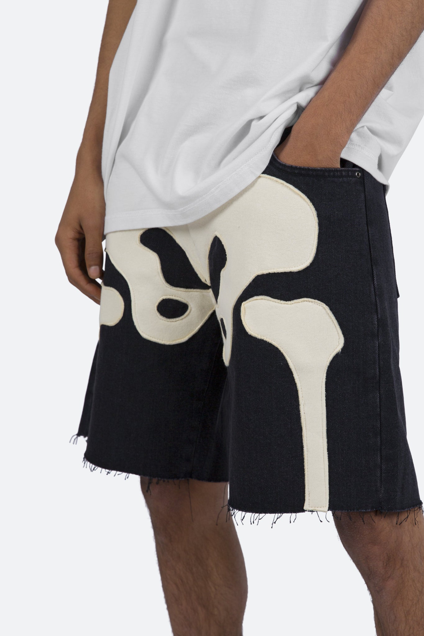 R184 Skeleton Denim Shorts - Black/White